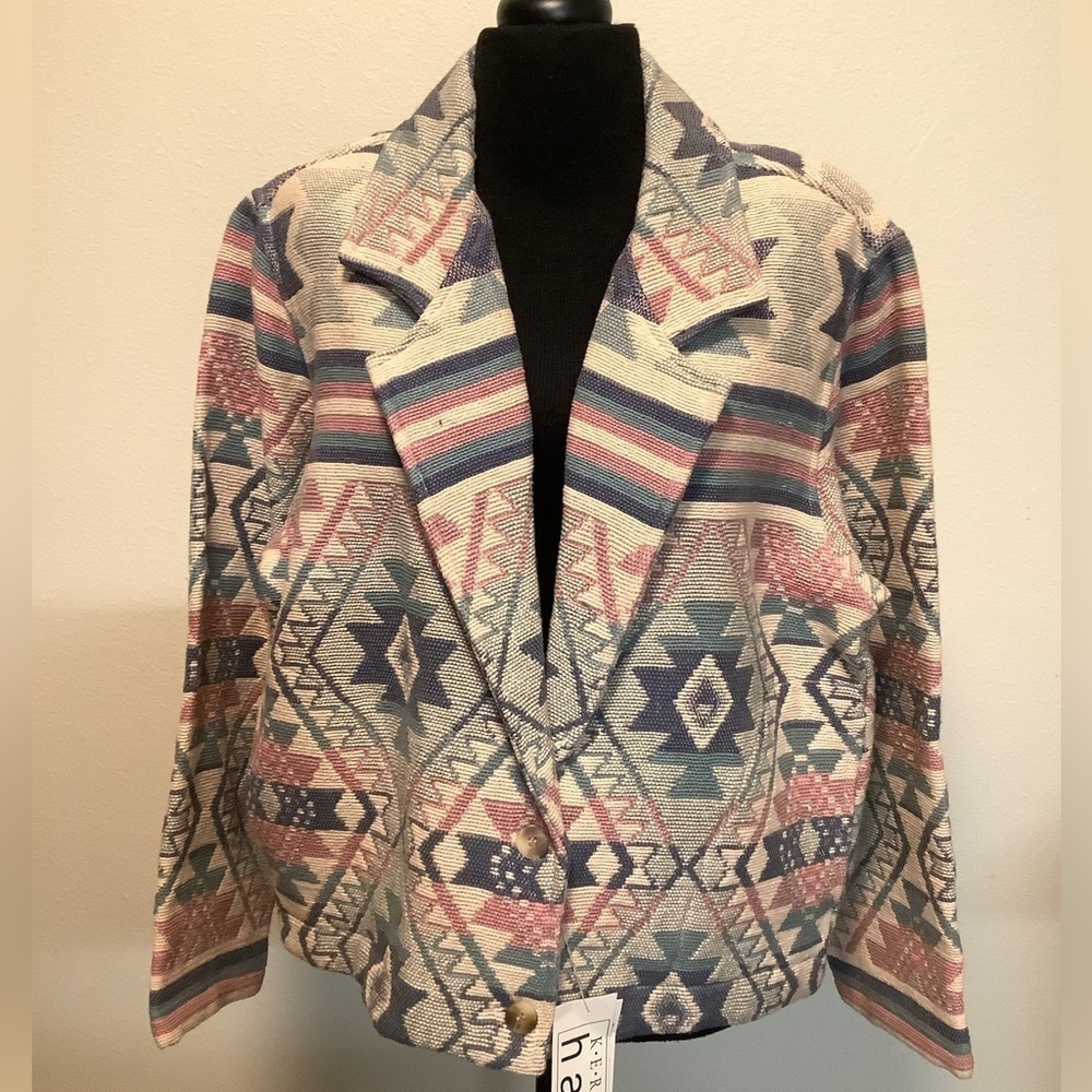 Vintage Keren Hart med western pastel color Aztec tribal cropped‎ boxey jacket